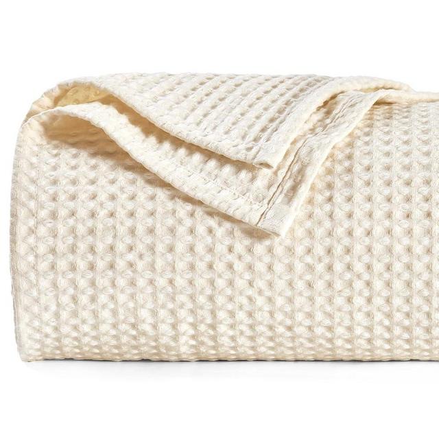 PHF 100% Cotton Waffle Weave Blanket King Size 104" x 90"-Lightweight Washed Soft Breathable Blanket for All Season -Perfect Blanket Layer for Couch Bed Sofa-Elegant Home Decoration - Undyed
