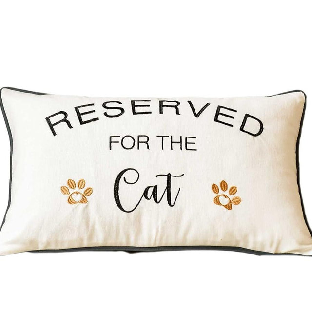 DECOPOW Embroidered Throw Pillow Cover,Lumbar Pillow Cover with Funny Reserved for The Cat 12X20 inches,Cover Only