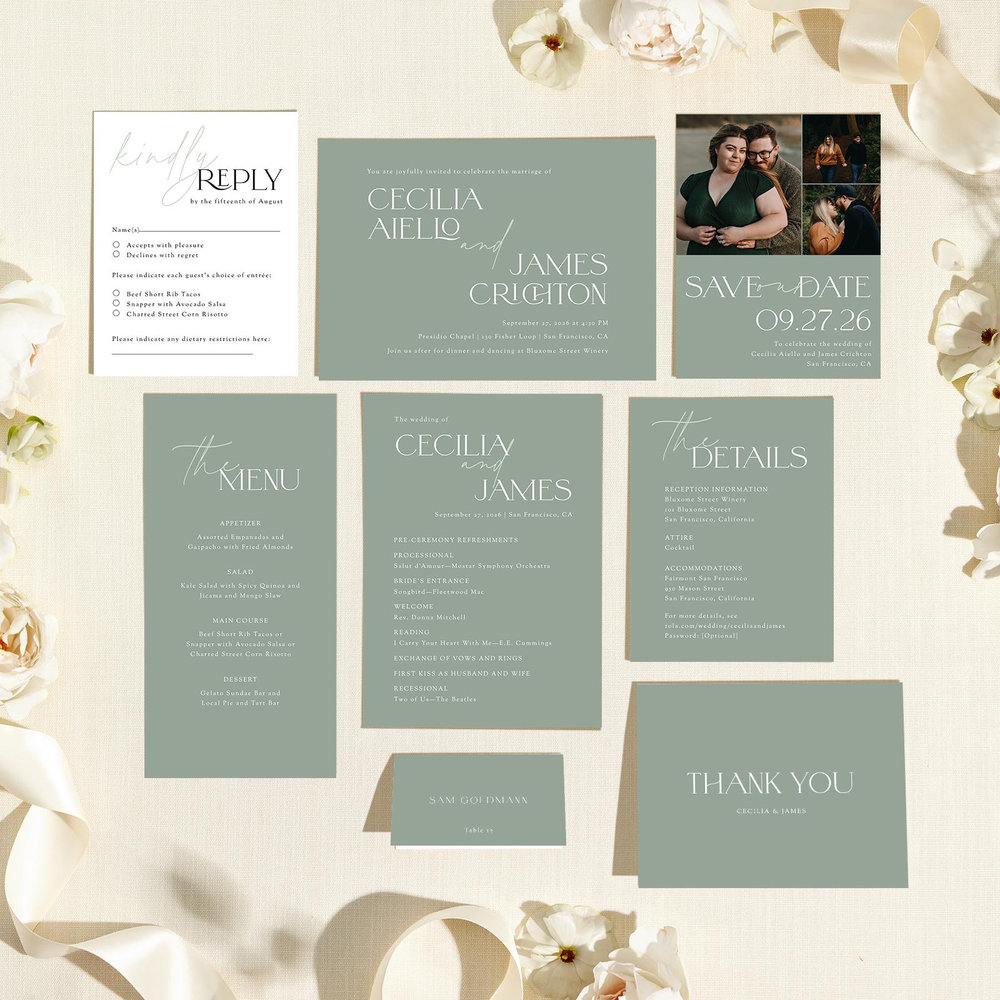 Santiago Landscape | Sage | Zola Wedding Invitations