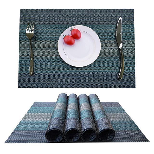 KOKAKO Placemats Washable Dining Table Place Mats PVC Kitchen Table Mats,Set of 4(Blue-Green)