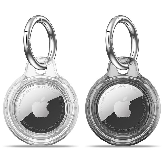 【2 Pack】 MOLOSLEEVE Airtag Holder Air Tag Case with Keychain, Anti-Scratch Airtags Key Chain for Apple Air Tags, Airtag Accessories for GPS Item Finder Tracker, Clear+Clear Black