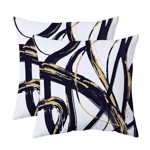 Black Gold Throw Pillow Covers Set of 2 Abstract Ink Line Modern Decorative Couch Cushion Covers Minimalist Square Pillow Covers Home Decor for Sofa Bed Living Room 18 x 18 inch