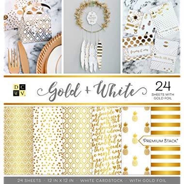DCWV Card Stock 12"X12" Gold and White Premium Printed Cardstock Stack