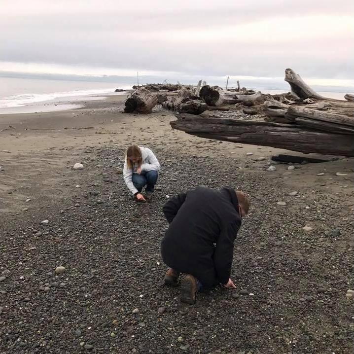 One of the first photos of us together. Picking up "cool rocks" on the Dungeness spit.