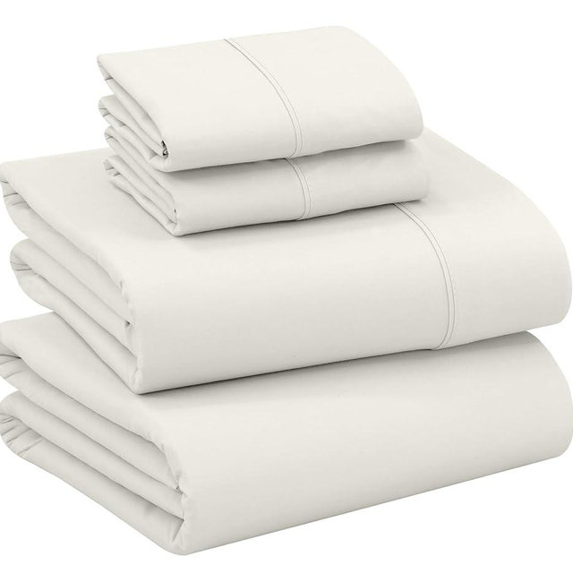 RUVANTI 100% Cotton Full Size Bed Sheets, 4 Pieces, Soft & Breathable Percale Weave Bedding, Deep Pocket 16", Hotel Standard, Crisp Cool Feel, Durable, Perfect Sheet Set Dyed, Ivory