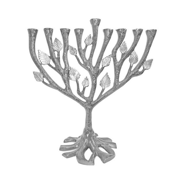 Hanukkah Menorah - Pomegranates Tree + Stainless Steel With Antique Etching Process