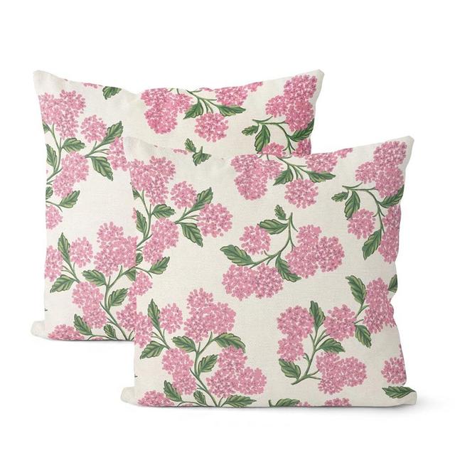 DAFENA Preppy Pink Spring Pillow Covers 18x18 Inch 2 Pcs Green Hydrangea Flower Decor Throw Pillows Vintage Floral Seasonal Summer Outdoor Decoration Pillowcase Linen Cushion Cover for Couch Sofa