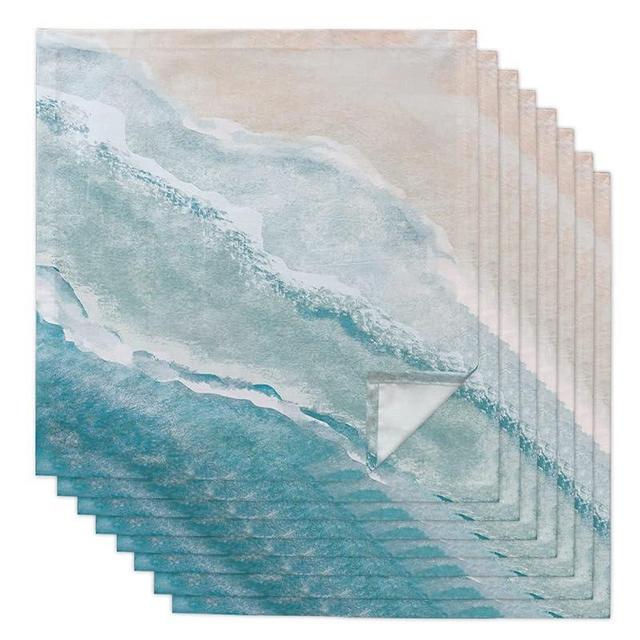 Summer Beach Cloth Napkins Set of 8 Reusable Dinner Napkins, Ocean Nautical Coastal Seaside Auqa Beige Cocktail Napkin Washable Table Napkins for Wedding/Holiday Party/Baby Shower 20"x20"