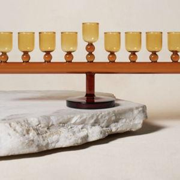 Glass Chanukiah in Sand and Amber
