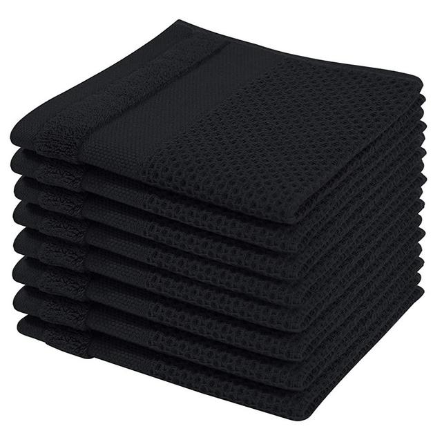 100% Cotton Kitchen Dish Cloths, 8 Pack Waffle Weave Dish Towels for Drying Dishes Ultra Soft Absorbent Quick Drying Kitchen Towels and Dishcloth Set, 12 X 12Inch, Black