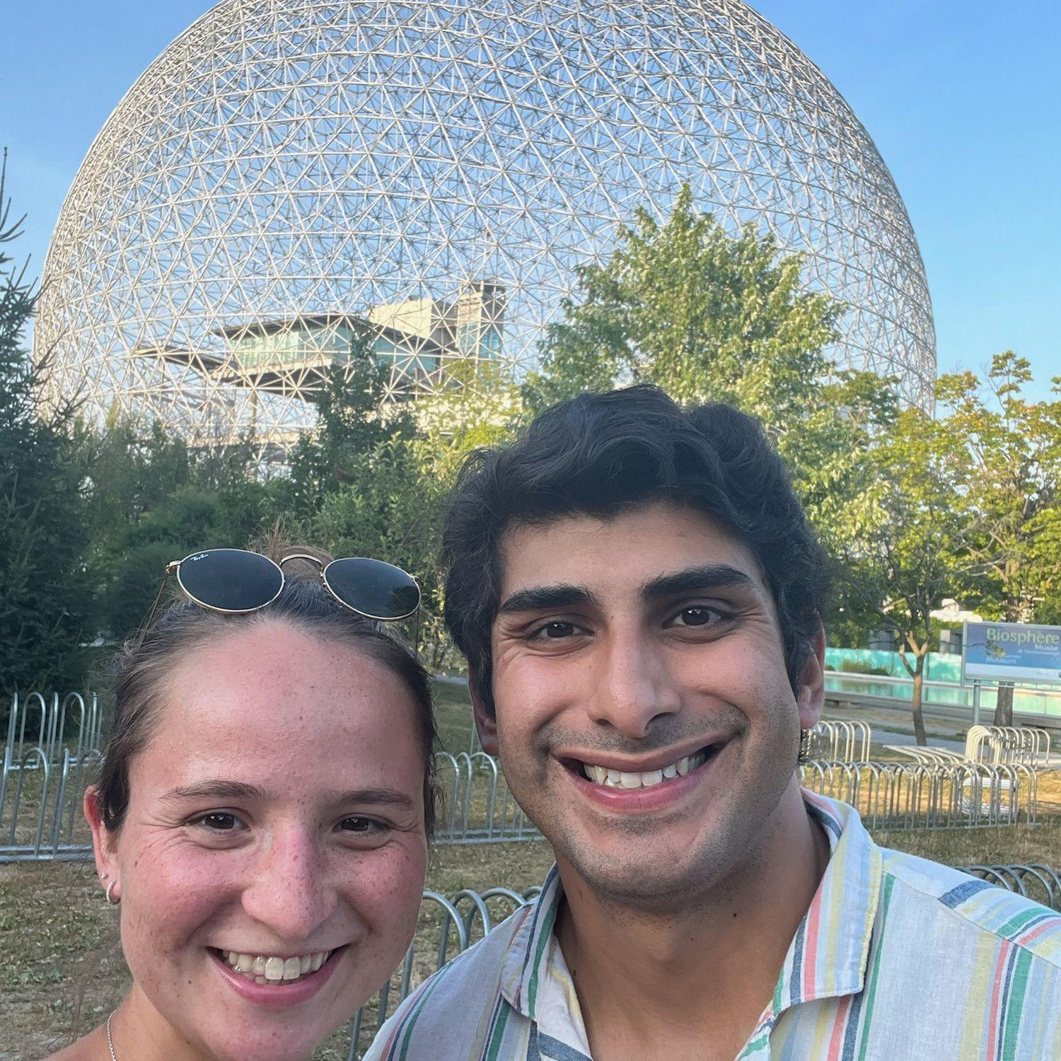 We had a super fun weekend trip in Montreal. Here's us behind the biosphere.