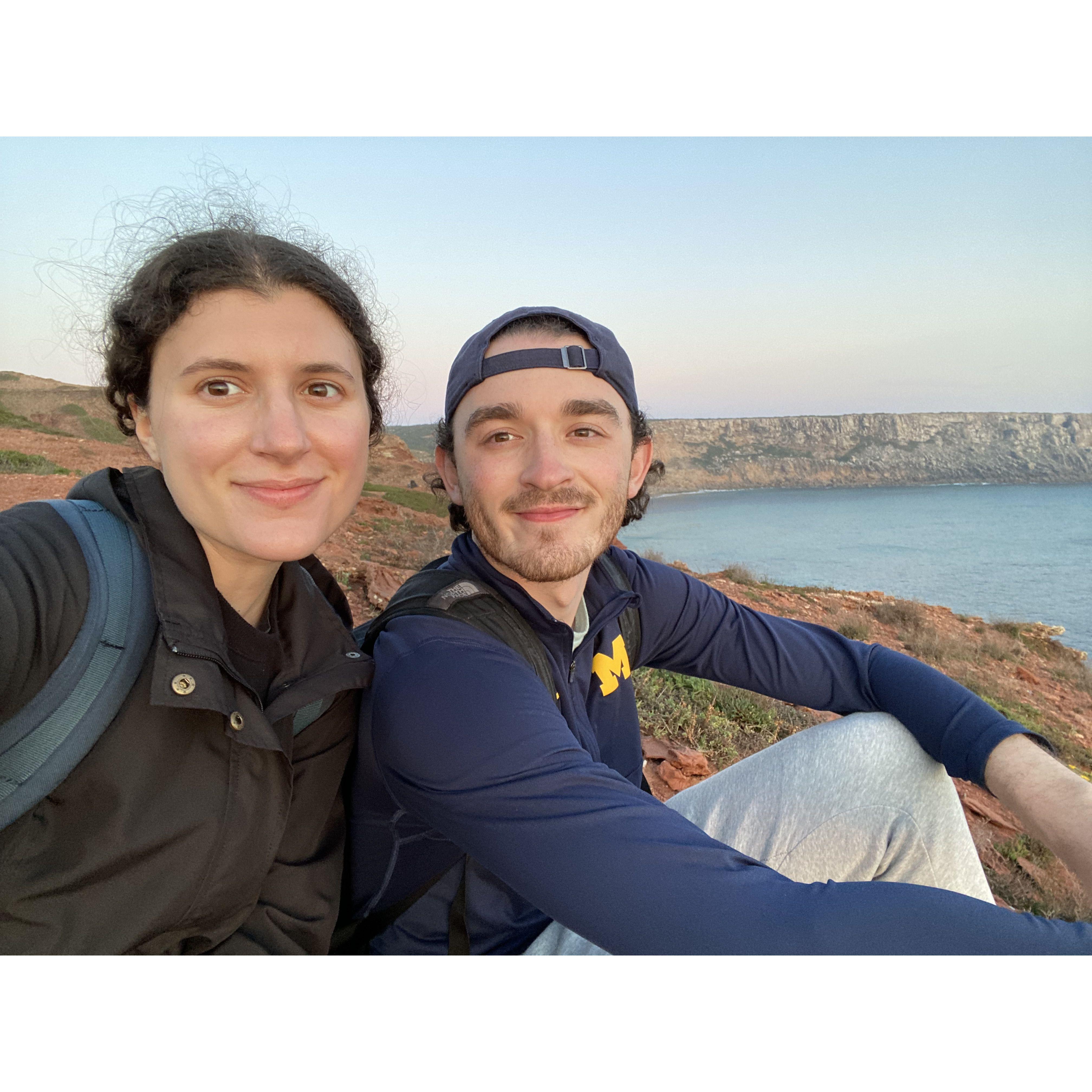 Hike in the Algarve, Portugal. Fun Fact: We both consider this one of the best days of our lives! We hiked for the entire day on rocky cliffs and then had a sunset dinner on the edge of the world!