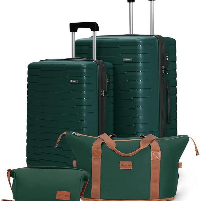 Cosbarn Luggage Sets 4 Piece, Suitcases with Wheels, PP Hard Case Luggage with Upgraded Shock-absorbing Spinner Wheel&TSA Lock, Carry On Luggage Set