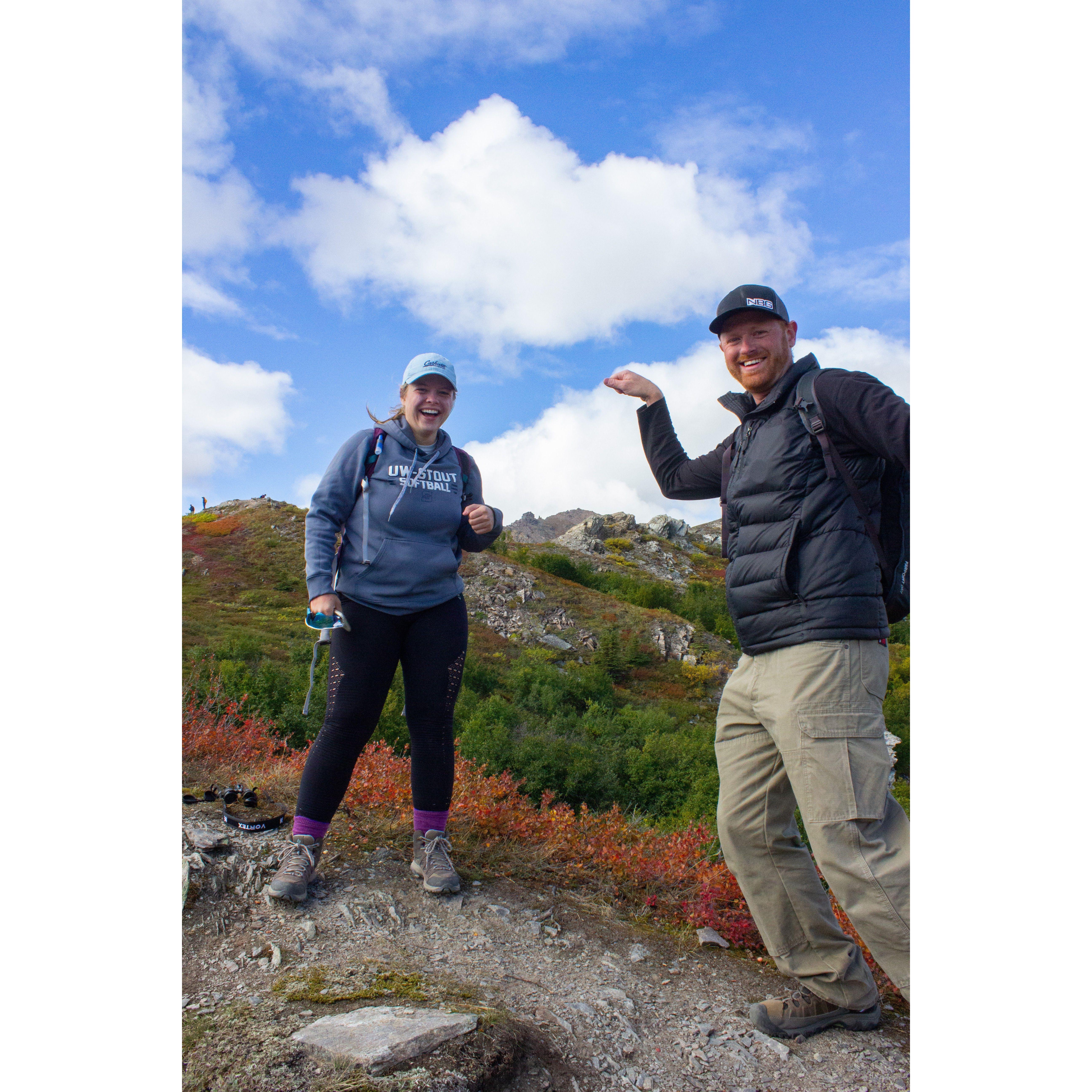 Celebrating making it to the top of Mt. Healy