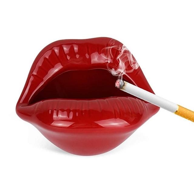 Loghot Creative Ceramic Cigarette Ashtrays with Lips Style Fashion Home Decorations (Dark Red)