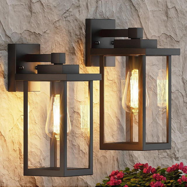 WIHTU Outdoor Sconce Lights, Porch Light Fixtures Wall Mount, Waterproof Exterior Wall Lights for House, Wall Lamp, Black Wall Lantern with Clear Glass, Outside Lights for Garage, Doorway, 2 Pack