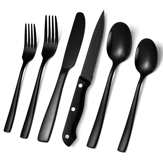 Black Silverware Set, SuperCook 36 Piece Flatware Set for 6, Stainless Steel Cutlery Set with Steak Knife, Dishwasher Safe