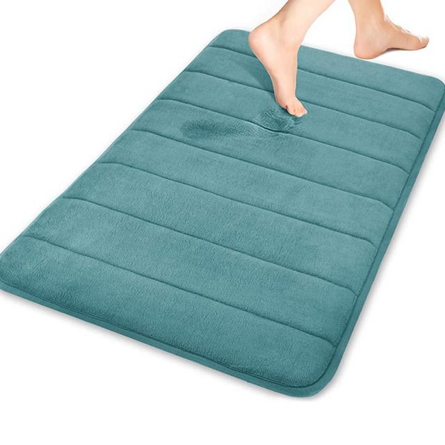 Yimobra Memory Foam Bath Mat Large Size, 24 x 17 Inches, Soft and Comfortable, Super Water Absorption, Non-Slip, Thick, Machine Wash, Easier to Dry for Bathroom Floor Rug, Eggshell Blue