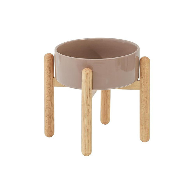 Havniva Ceramic Raised Dog Bowl with Stand for Large Breed Dog Dish Pet Food and Water Bowl (Single Bowl with Stand - Brown Coffee,8''D)