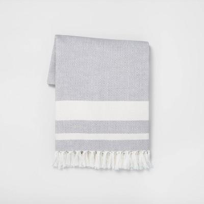 Stripe Throw Blanket Gray + Sour Cream - Hearth & Hand™ with Magnolia