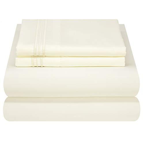 Mezzati Luxury Bed Sheet Set - Soft and Comfortable 1800 Prestige Collection - Brushed Microfiber Bedding (Ivory, Queen Size)