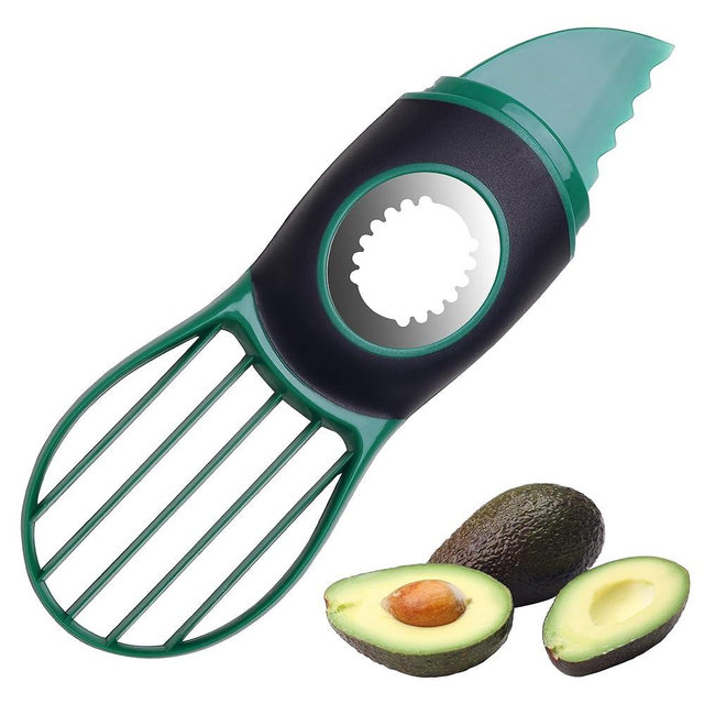 Linoroso Avocado Slicer Tool Kitchen Avocado Knife Set, Good Grips 3-in-1 Avocado Tool with Avocado cutter slicer, Avocado Pit Remover, Avocado Peeler with Cover, Green