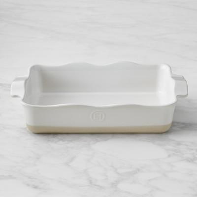 Emile Henry French Ceramic Ruffle Rectangular Baker, Large, White
