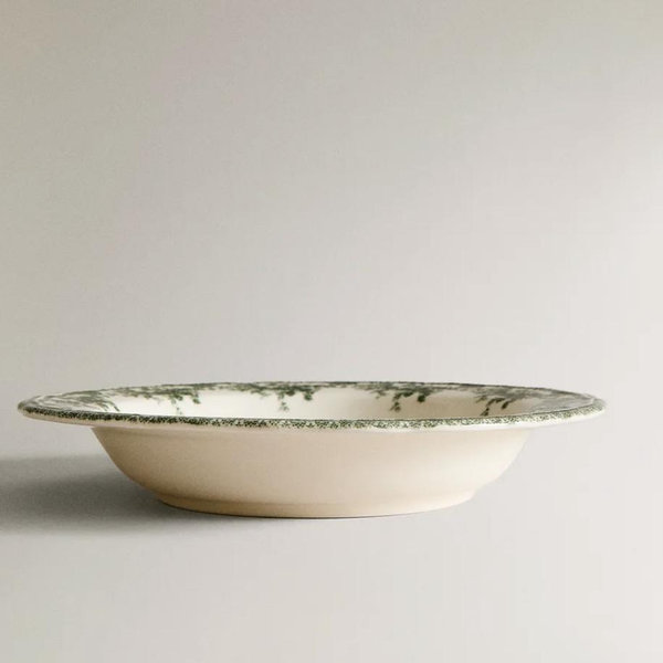 GREEN FLORAL EARTHENWARE SOUP PLATE