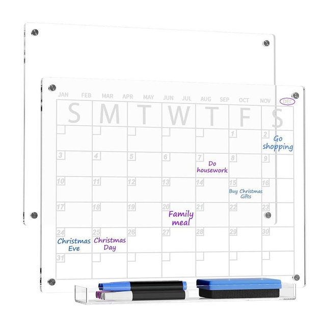AITEE All-in-One Magnetic Dry Erase Board for Fridge, 2-Pack Acrylic Calendar & Memo Set with 6 Markers (3 Colors), Eraser, Holder, Reusable 16x12 Inch Planner