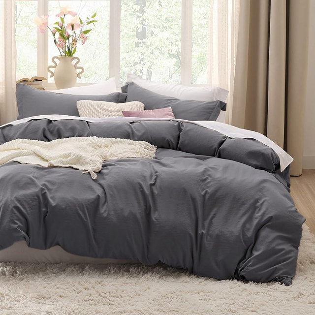 Bedsure Dark Grey Oversized King Duvet Cover - 3 Pieces Prewashed Extra Soft Bedding Set, Includes 1 Duvet Cover 120x98 Inches with Zipper Closure & 2 Pillow Shams, Comforter Not Included
