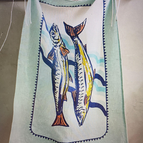 Sardines Linen Dish Towel, Blue
