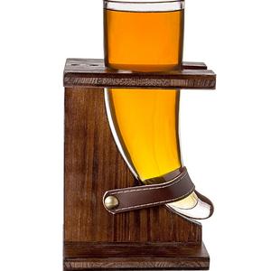 Cathys Concepts Personalized 16-oz. Glass Viking Beer Horn with Rustic Stand