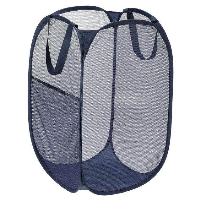 Unique Bargains Mesh Collapsible Laundry Baskets Hamper Navy Blue