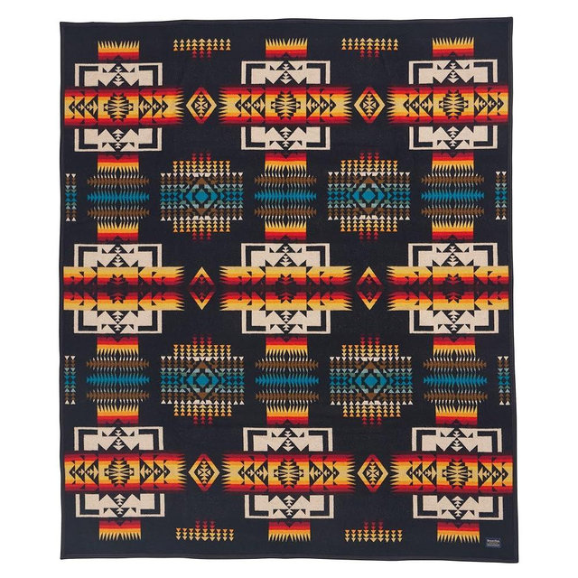Pendleton Chief Joseph Jacquard Wool Blanket 64" x 80", Reversible Throw Blanket, Wool Felt Binding, Breathable, Napped for Softness, Great for Home and Travel