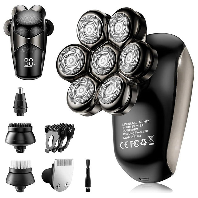 SHPAVVER Head Shavers for Bald Men: 5-in-1 Upgraded Electric Razor - IPX7 Waterproof Shaving Grooming Kit for Balder - Turbo Speed & Precision Blades Valentine's Day Gifts (Ink Black)