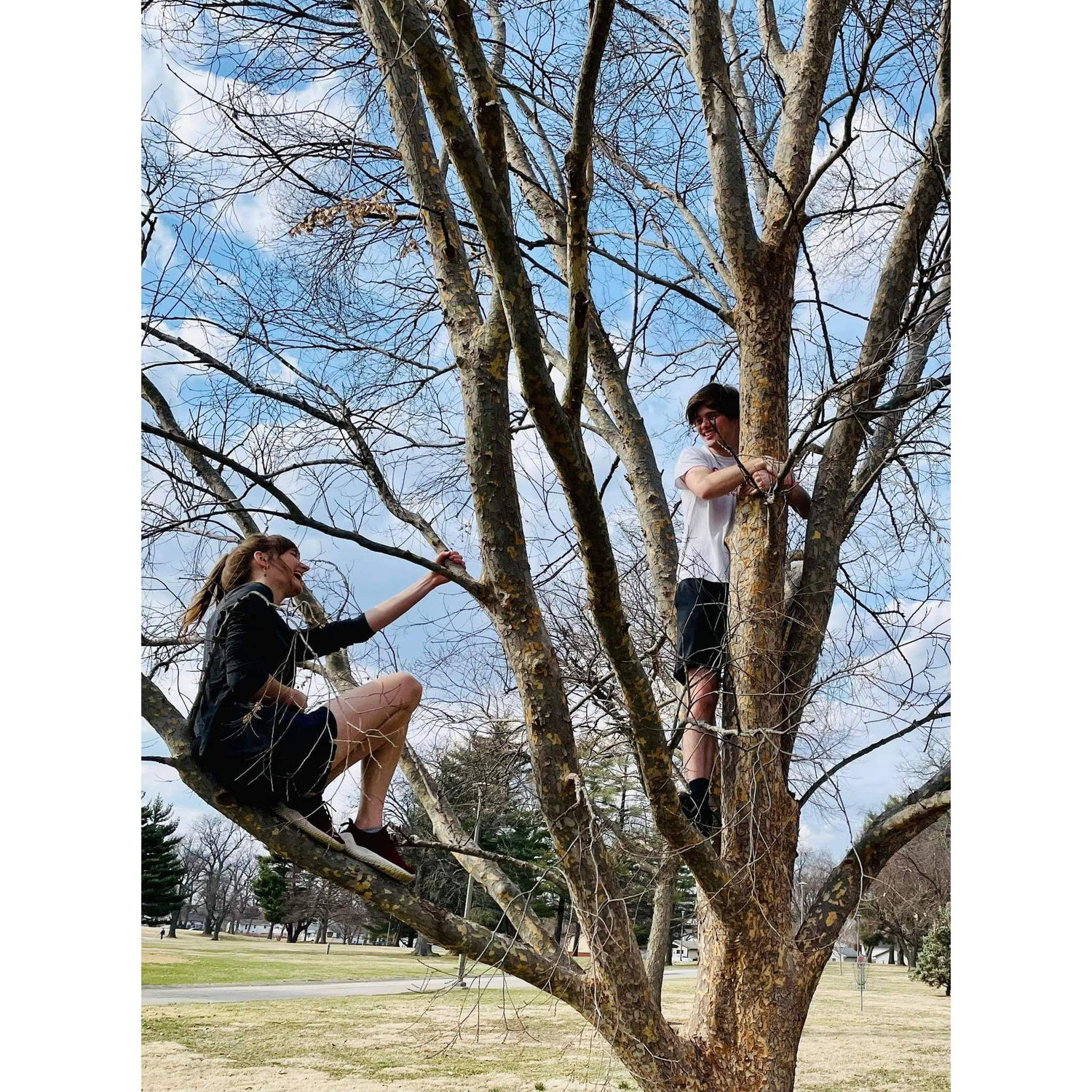 We first found ourselves together in a tree here. Ben is holding on for dear life while Haley looks as relaxed as can be.