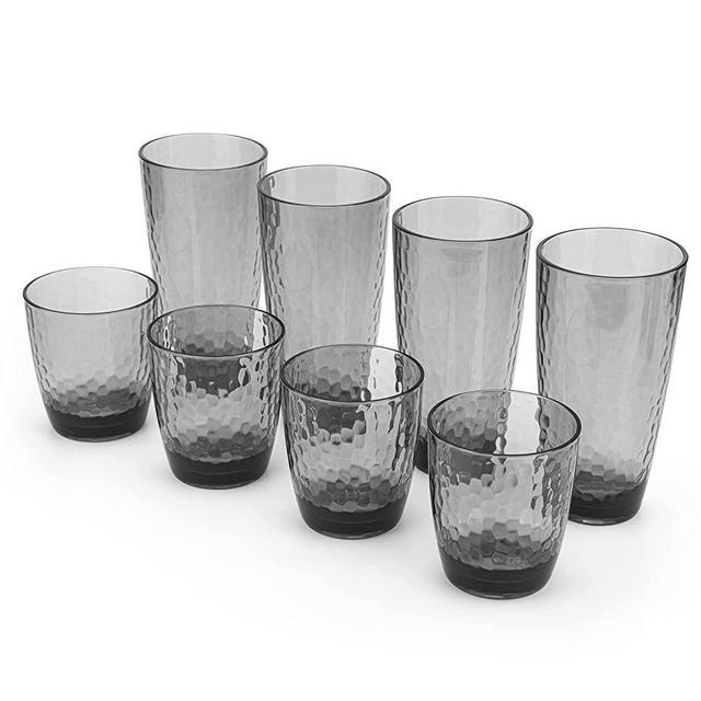 Hammered Smoke 15-ounce and 26-ounce Acrylic Glasses Plastic Tumbler, set of 8