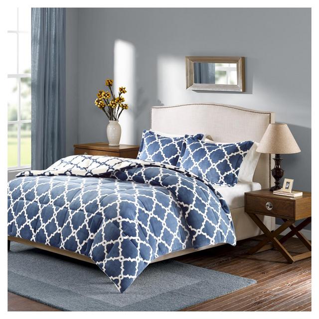 Alston Reversible Plush Comforter Set (King)Indigo - 3pc
