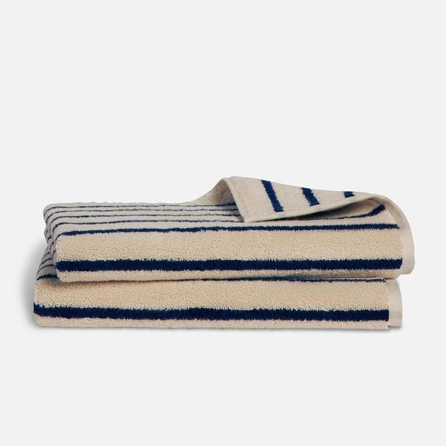 Brooklinen Super-Plush Turkish Cotton Hand Towels Set of 2 Cotton, 820 GSM, Highly Absorbent, Machine Washable, Perfect for Home & Bathroom (20"x30", Striped Navy)
