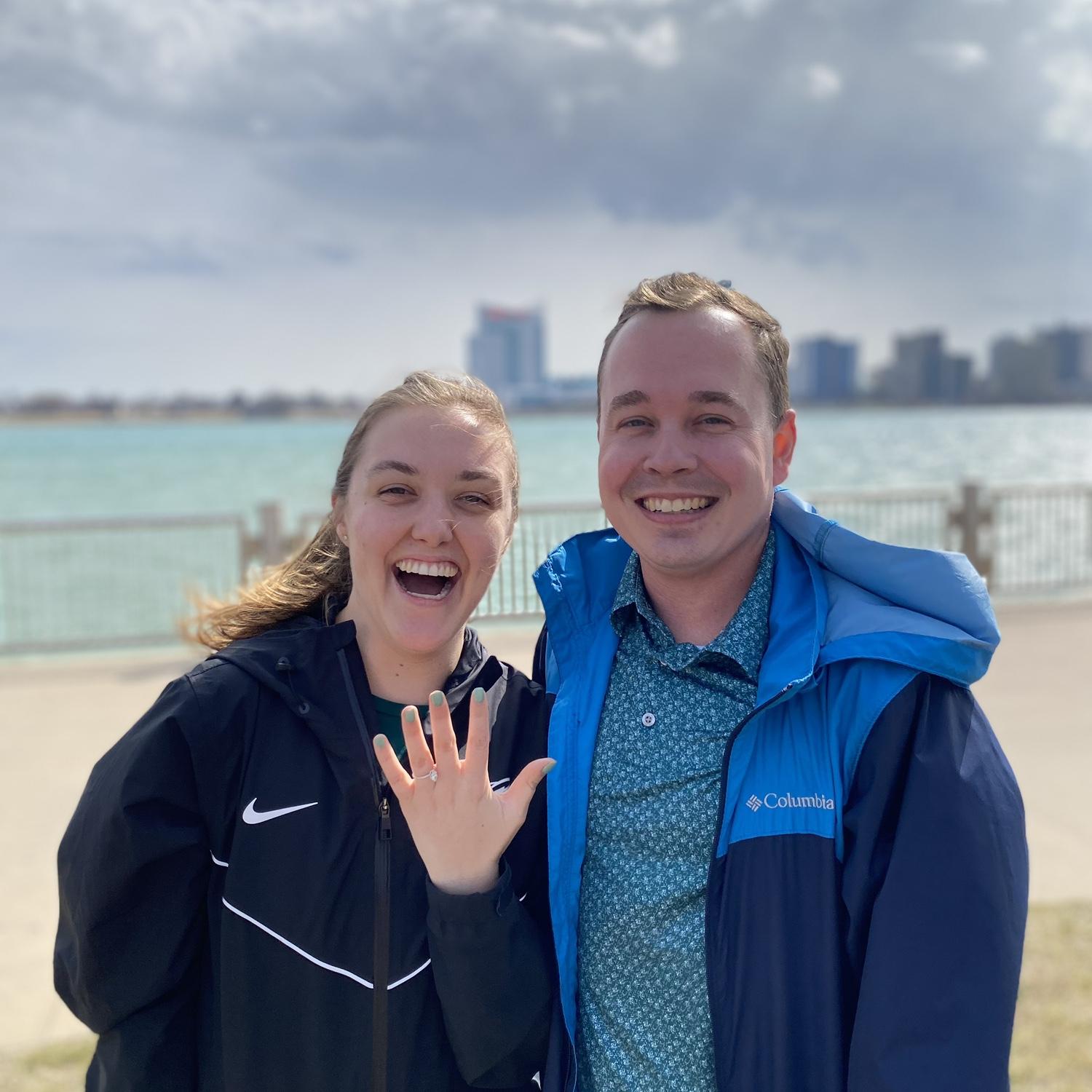 Robbie proposed on the Detroit Riverwalk on March 15, 2025. It was the easiest "yes"!