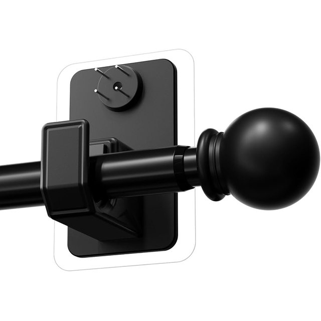 PeSenp 2 Pack No-Drill Curtain Rod with Adhesive & Pin-Nail Mount System - Renter Friendly & Minimal Wall Damage, 5/8" Diameter Adjustable Rod for Windows 28 to 48 Inch, Black