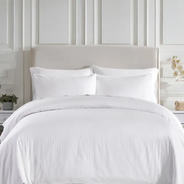 400 TC Stripe Duvet Cover - King: 3 Pc Duvet Cover Set, Bright White Striped