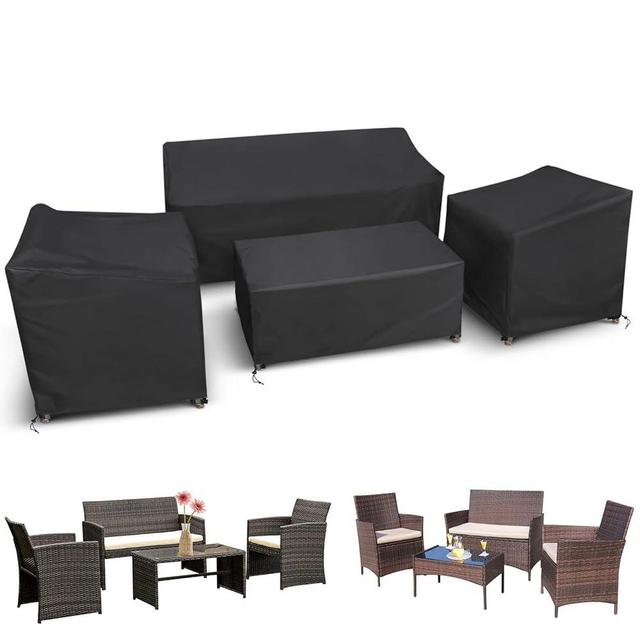 STARTWO Patio Furniture Covers 4 Piece Set, Heavy Duty Waterproof Outdoor Furniture Cover, Windproof Patio Cover for Rattan Wicker Conversation Set, Patio Furniture Set Cover, Black