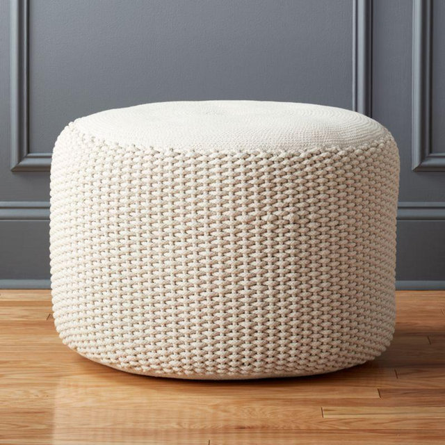 Criss Knit Grey Pouf