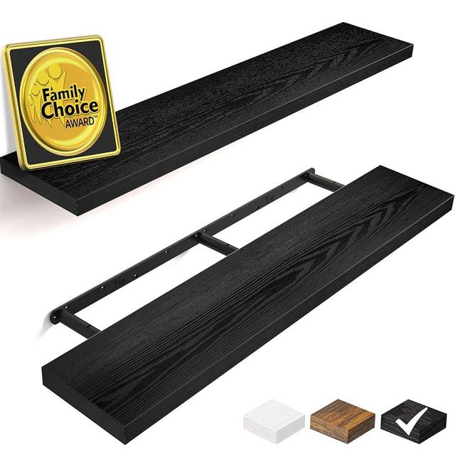 BAYKA Floating Shelves, 48 inches Long Heavy Duty Wall Mounted Rustic Wood Shelves for Bathroom, Bedroom, Living Room, Kitchen, Office, Hanging Shelf for Books/Storage/Decor(Black,Set of 2)