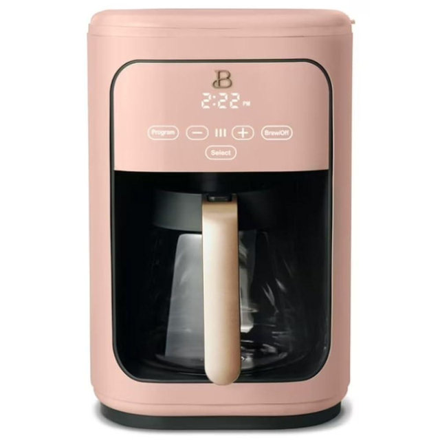 Beautiful 14-Cup Programmable Drip Coffee Maker with Touch-Activated LED Display, Glass Carafe, Reusable Filter, Auto Pause & Serve, Keep Warm Function, Brew Strength Control (Rose)
