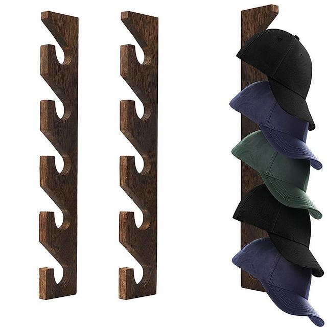 Hat Rack for Baseball Caps Wooden Wall Mount Holder Vertical Organizer Cabinet Hanger Closet with 5 Wood Hooks for Hats Scarves in Door Entryroom Bedroom Laundry Washer-2 Pack (2)