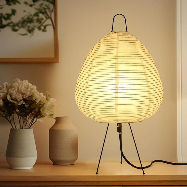 Noguchi Paper Lamp, Akari Floor Lamp, Japanese Lantern Ideal for Bedside, Living Room, and Japandi Décor (Noguchi Table Lamp)