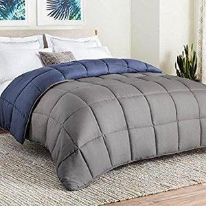 LINENSPA All-Season Reversible Down Alternative Quilted Comforter - Corner Duvet Tabs - Hypoallergenic - Plush Microfiber Fill - Box Stitched - Machine Washable - Navy / Graphite - Queen