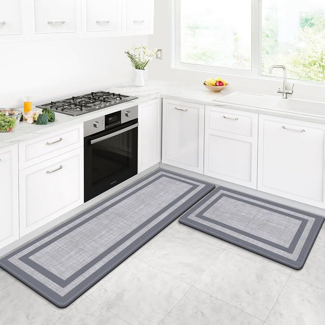 LuxStep Kitchen Mat, Kitchen Mats [2 PCS] Cushioned Kitchen Rugs Anti-Fatigue Floor Comfort Mat,Non-Slip Standing Desk Mat,Waterproof Kitchen Rug Set for Kitchen,Floor,Office,Classic Gray